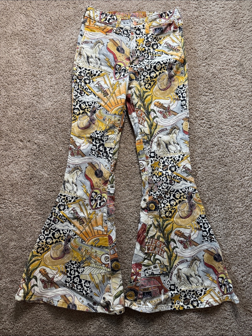 Wrangler Yellow Multi Printed Flare Jeans — Women's Wide Leg